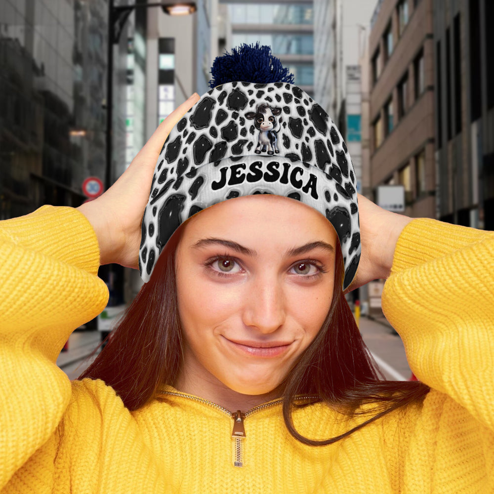 Moody Baby Cow - Personalized Cow Beanie Hat
