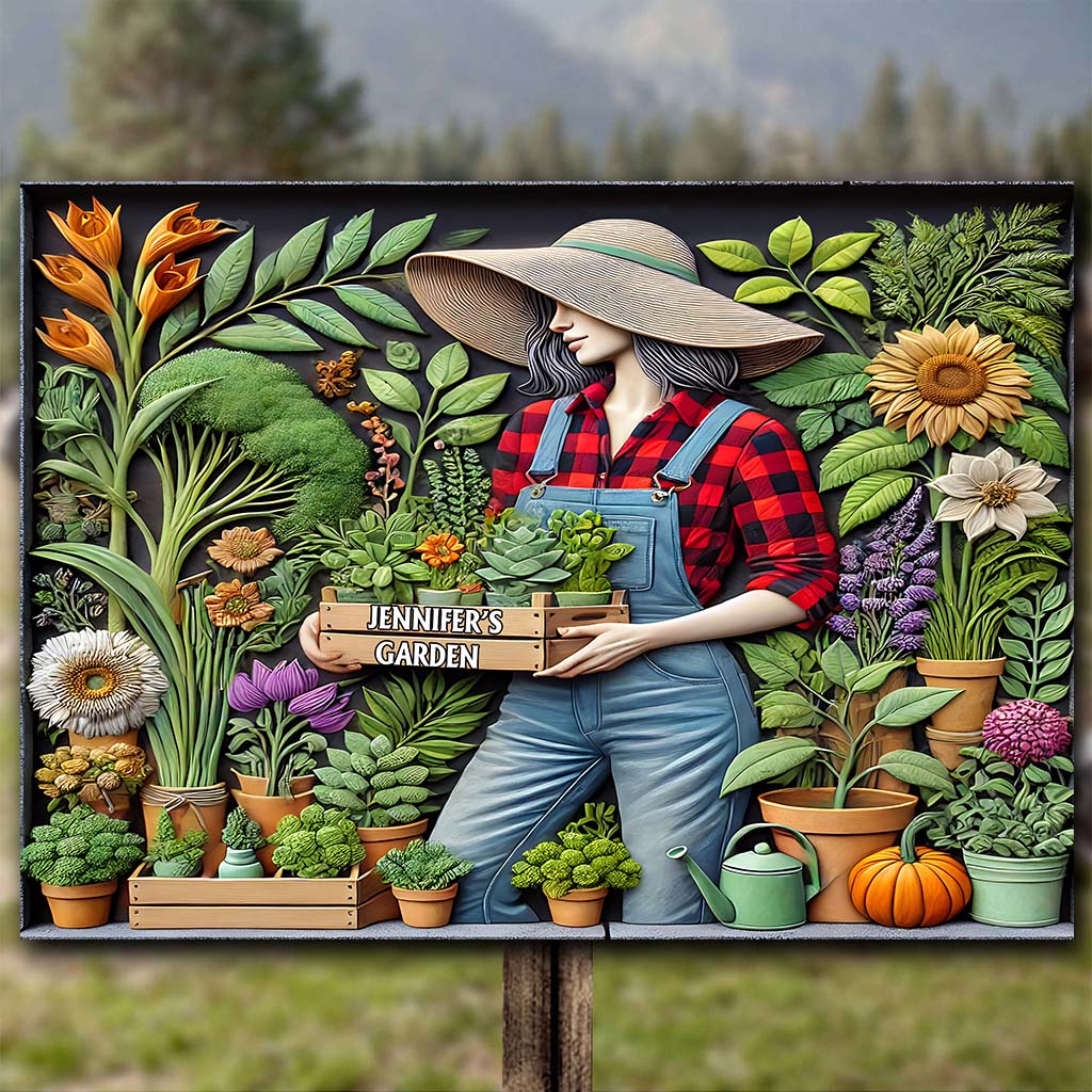 Love Gardening - Personalized Gardening Rectangle Metal Sign
