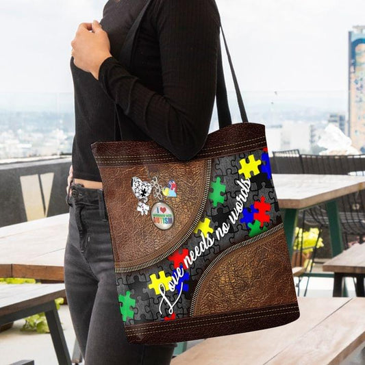 Love Need No Words I Love Someone With Autism - Autism Awareness Tote Bag