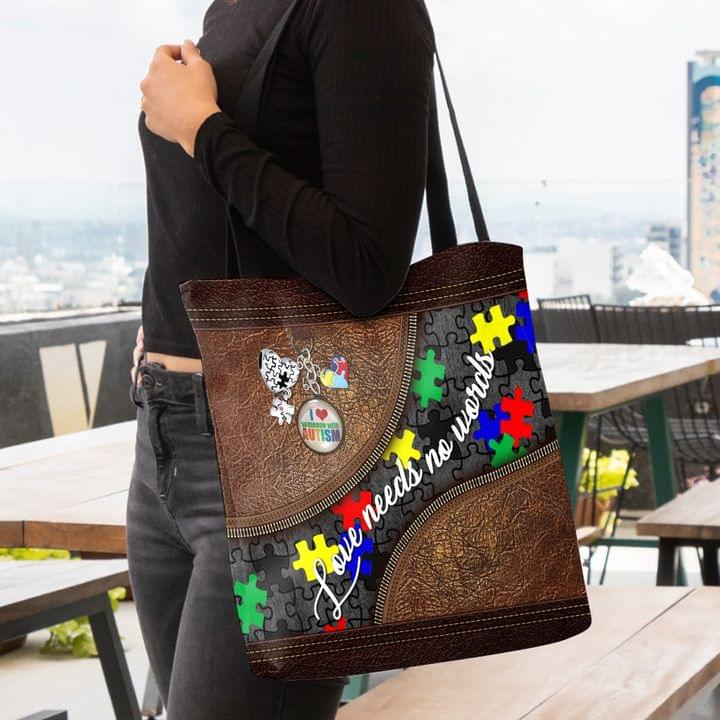 Love Need No Words I Love Someone With Autism - Autism Awareness Tote Bag 0921