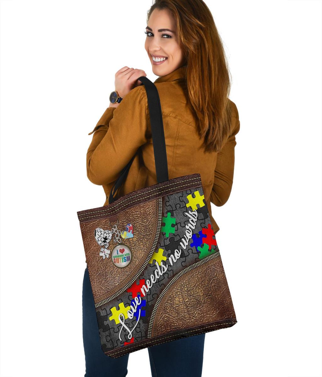 Love Need No Words I Love Someone With Autism - Autism Awareness Tote Bag