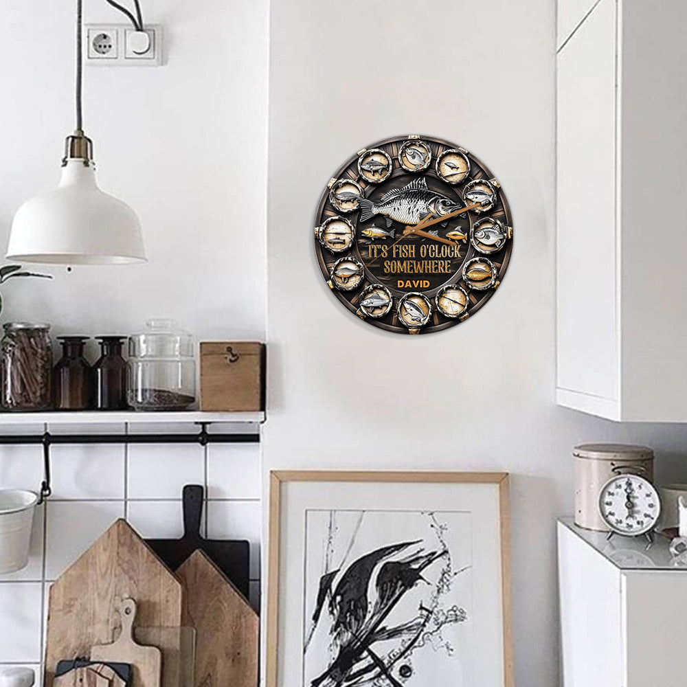 It's Fish Oclock Somewhere - Personalized Fishing Wall Clock