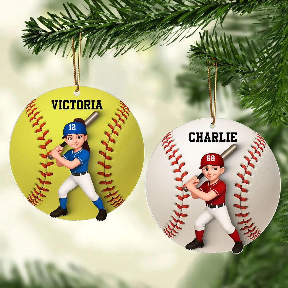 Baseball Softball Girl Boy 3D Effect - Personalized Acrylic Ornament