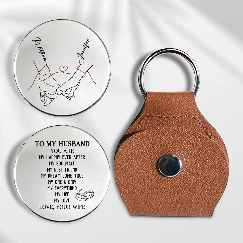 Personalized Pocket Hug Token For Husband, Holding Hands Line Art, A Unique Romantic Gift He Can Carry Daily