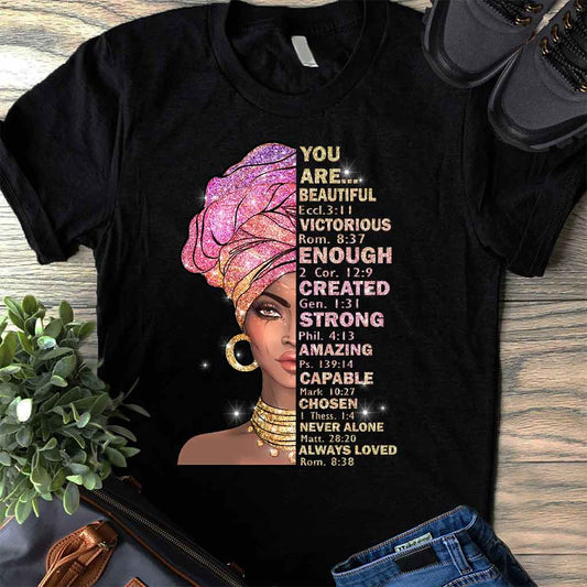 You Are Beautiful - African American T-shirt and Hoodie With Faux Glitter Print 1121