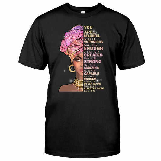 You Are Beautiful - African American T-shirt and Hoodie With Faux Glitter Print 1121