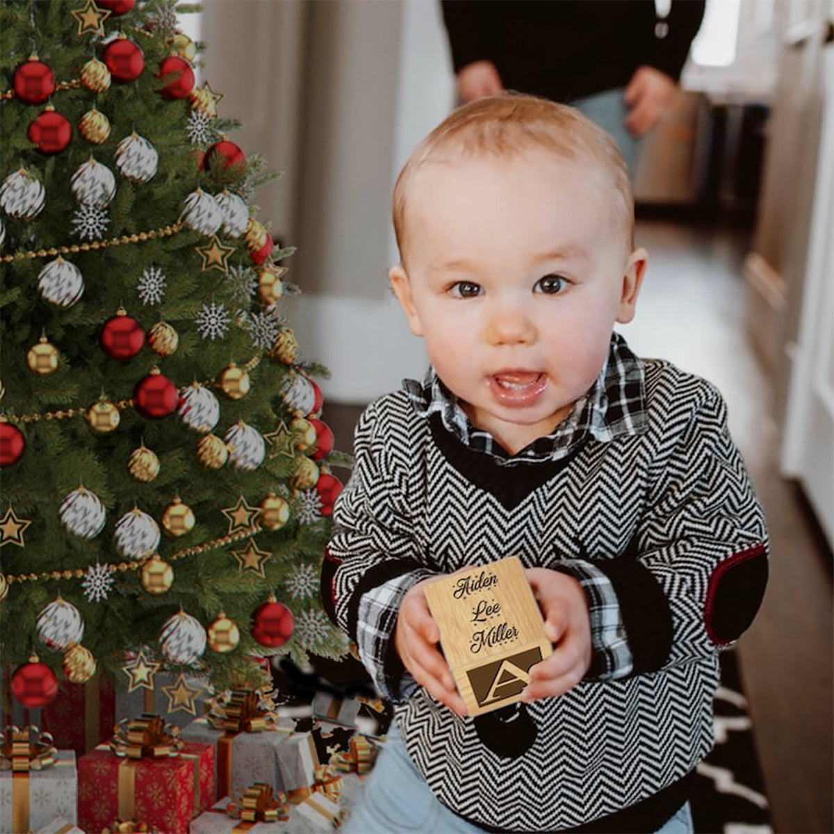Baby's First Christmas Block Ornament - Gift for Newborn, mom, dad - Personalized Block Ornament
