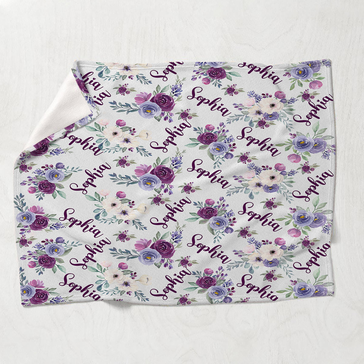 Custom Name Purple Flowers - Personalized Mother Blanket