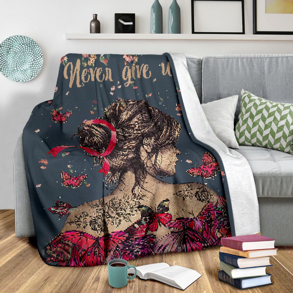 Never Give Up Breast Cancer Awareness Blanket 0622