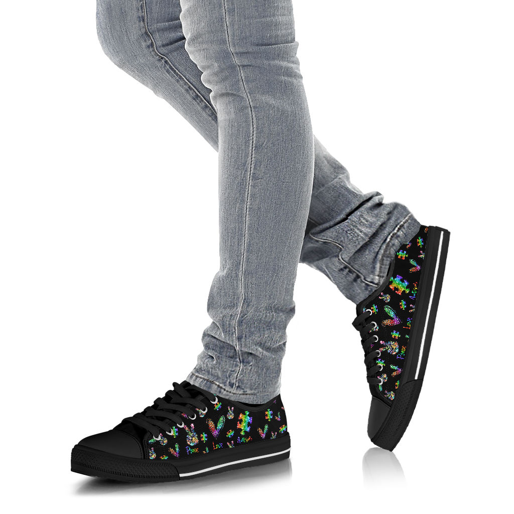 Peace Love Autism Faux Glitter Print Autism Awareness Low Top Shoes 0622