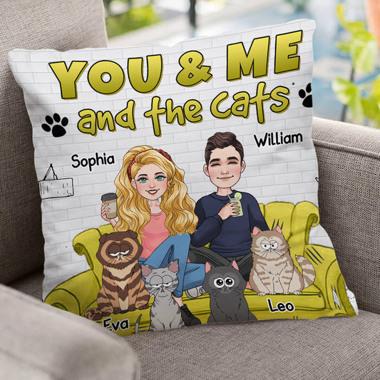 You And Me And The Cats - Personalized Cat Throw Pillow