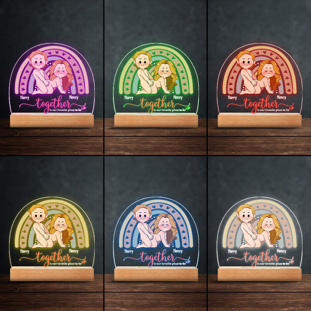 Together Is Our Favorite Place To Be - Personalized Couple Shaped Plaque Light Base