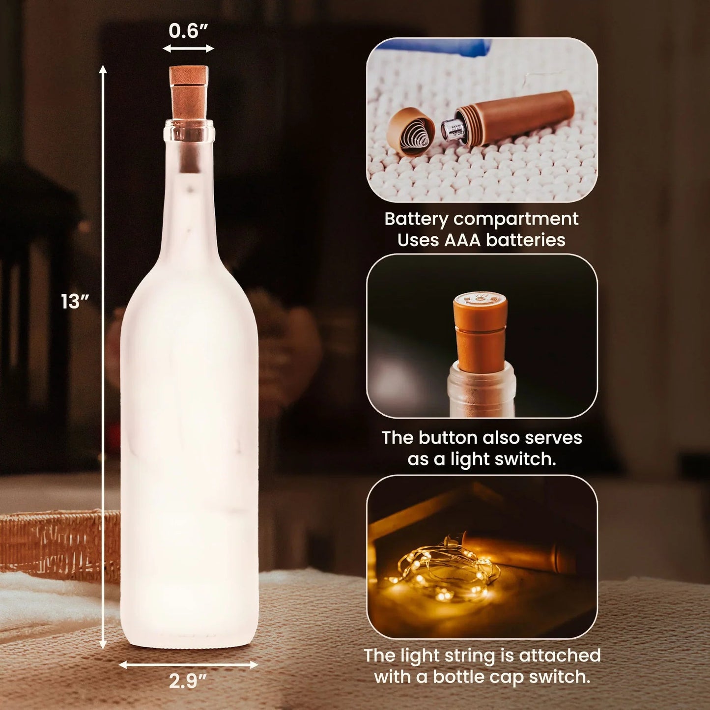 Funny romantic Bottle Lamp with customized couple art and I love you every day message, cozy ambient light, creative gift for couples