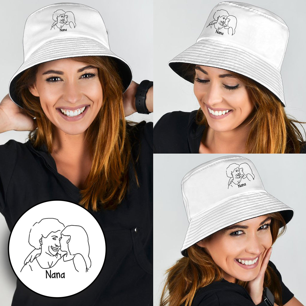 Custom Photo - Personalized Grandma Embroidered Bucket Hat