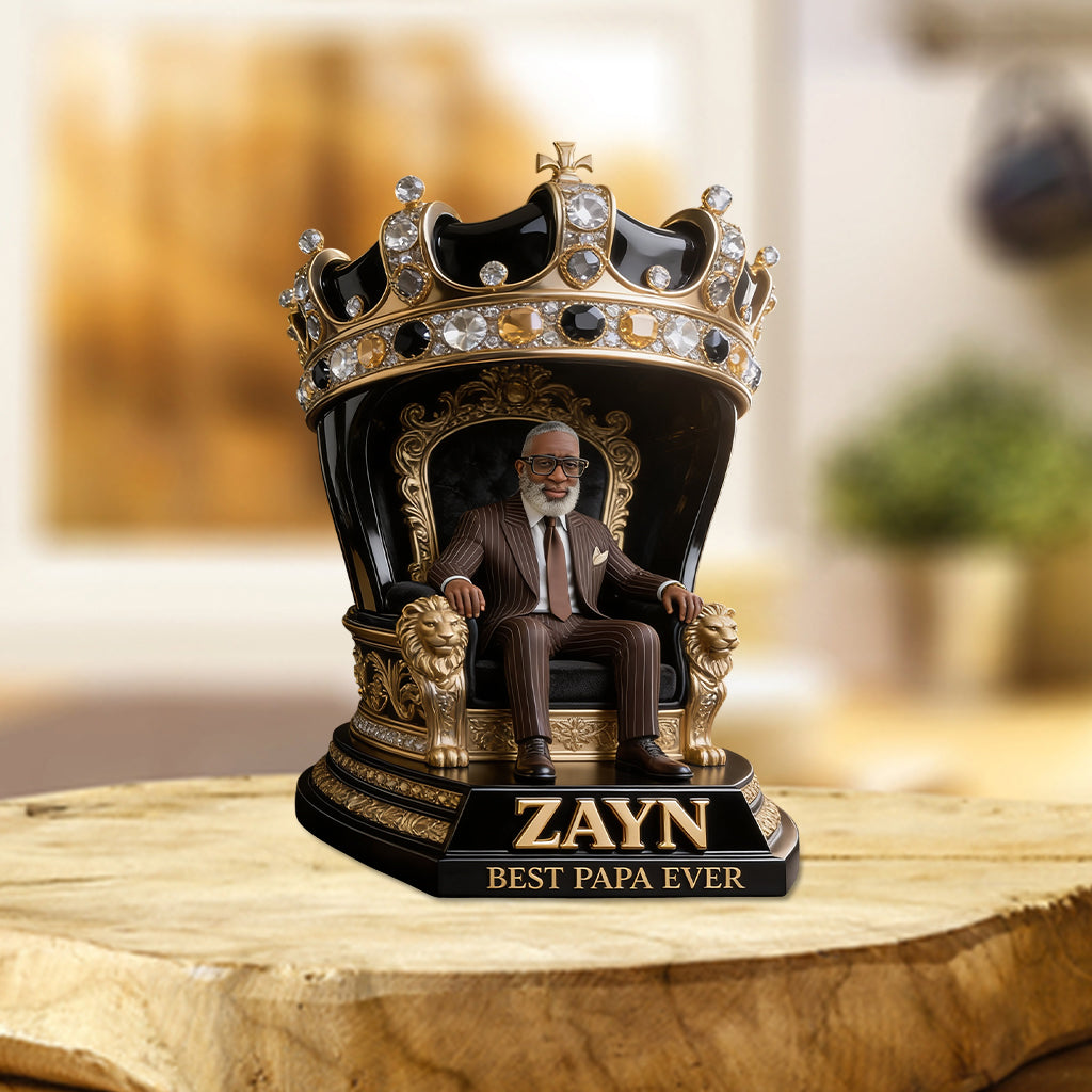 Custom King Throne Photo Figurine Statue for Black Grandpa | Personalized Best Black Grandpa Ever Crown Sculpture | Unique Father's Day Gift for Office Desk Decor