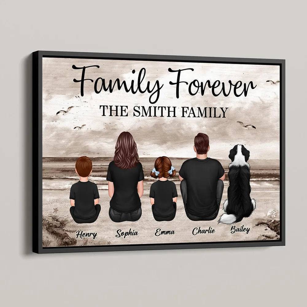 Family Forever Beach Design - Personalized 3D Crystal Sticker, Wallet Card, Blanket, Cotton Tote Bag, Wooden Carhanger, LED Plaque, Keychain and Poster, Unique Gift