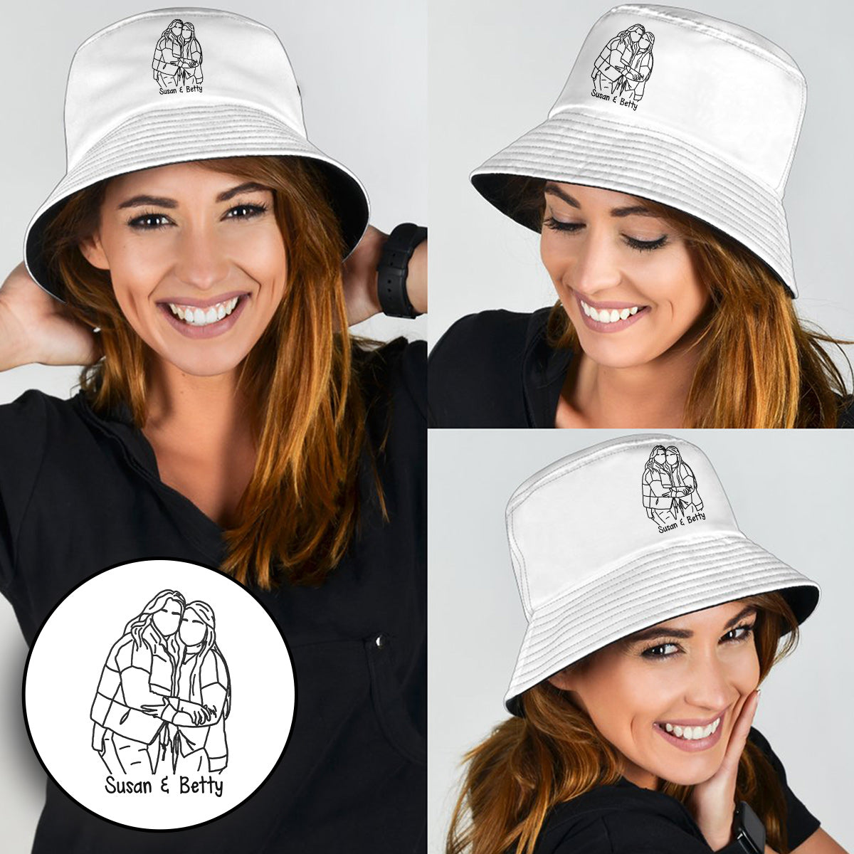 Custom Photo - Personalized Sibling Embroidered Bucket Hat