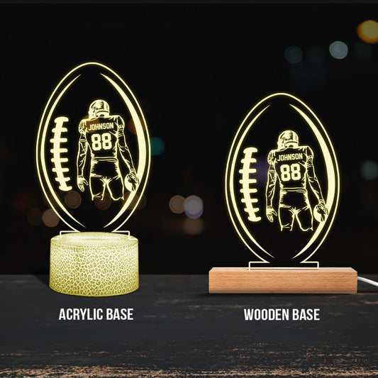 Night Light Football - Football gift for him, boyfriend, husband, son - Personalized Shaped Plaque Light Base