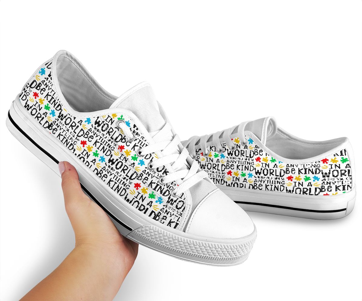 N A World Where You Can Be Anything Be Kind Autism Awareness Low Top Shoes 0622