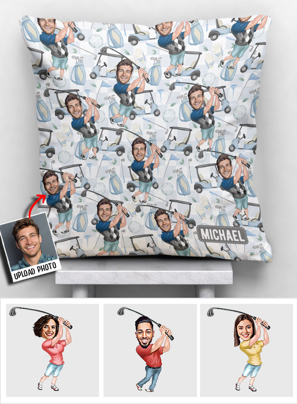 Photo Inserted Funny Golfer - Personalized Golf Throw Pillow