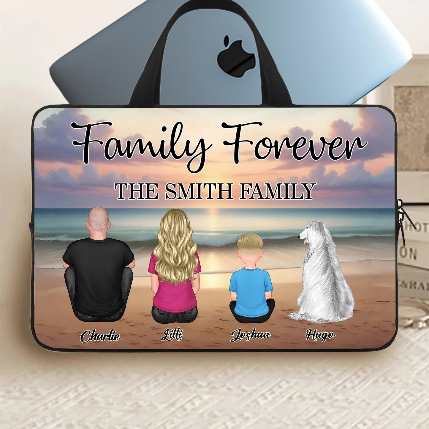 Family Forever Beach Design - Personalized Cosmetic Bag, Wooden Carhanger, LED Plaque, Keychain, Poster, Wallet Card, and Pillow, Unique Gift