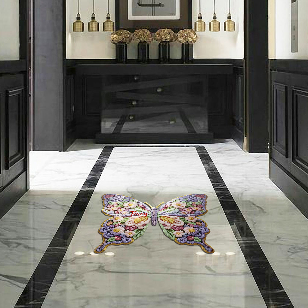Flower Butterfly - Personalized Butterfly Shaped Doormat/ Rug