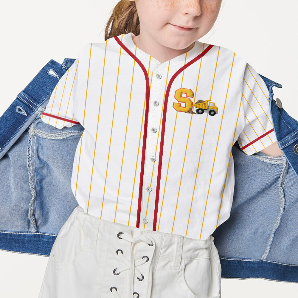 Alphabet Construction Vehicles - Personalized Kid Baseball Jersey