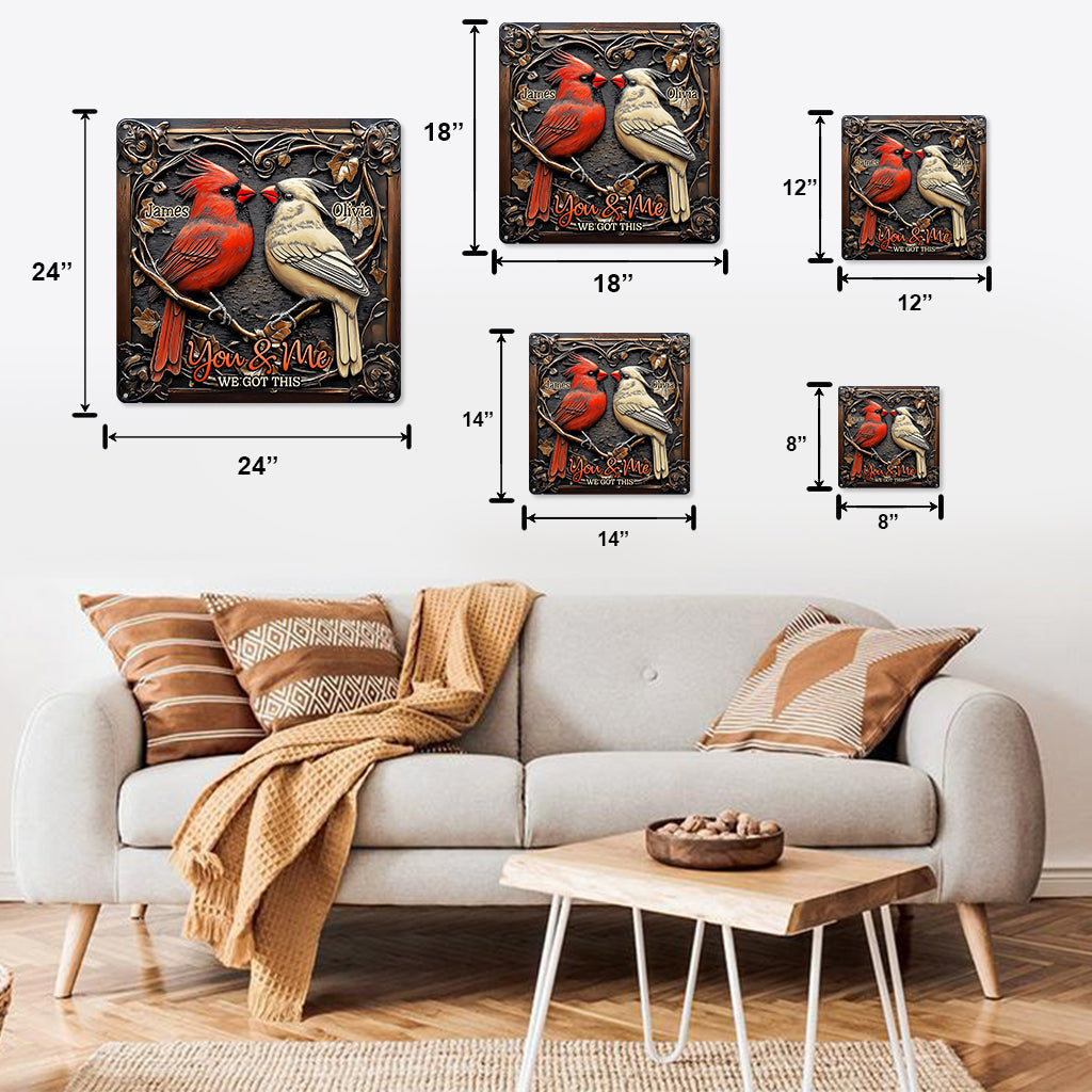 Cardinal Bird Couple - Personalized Couple Cut Metal Sign