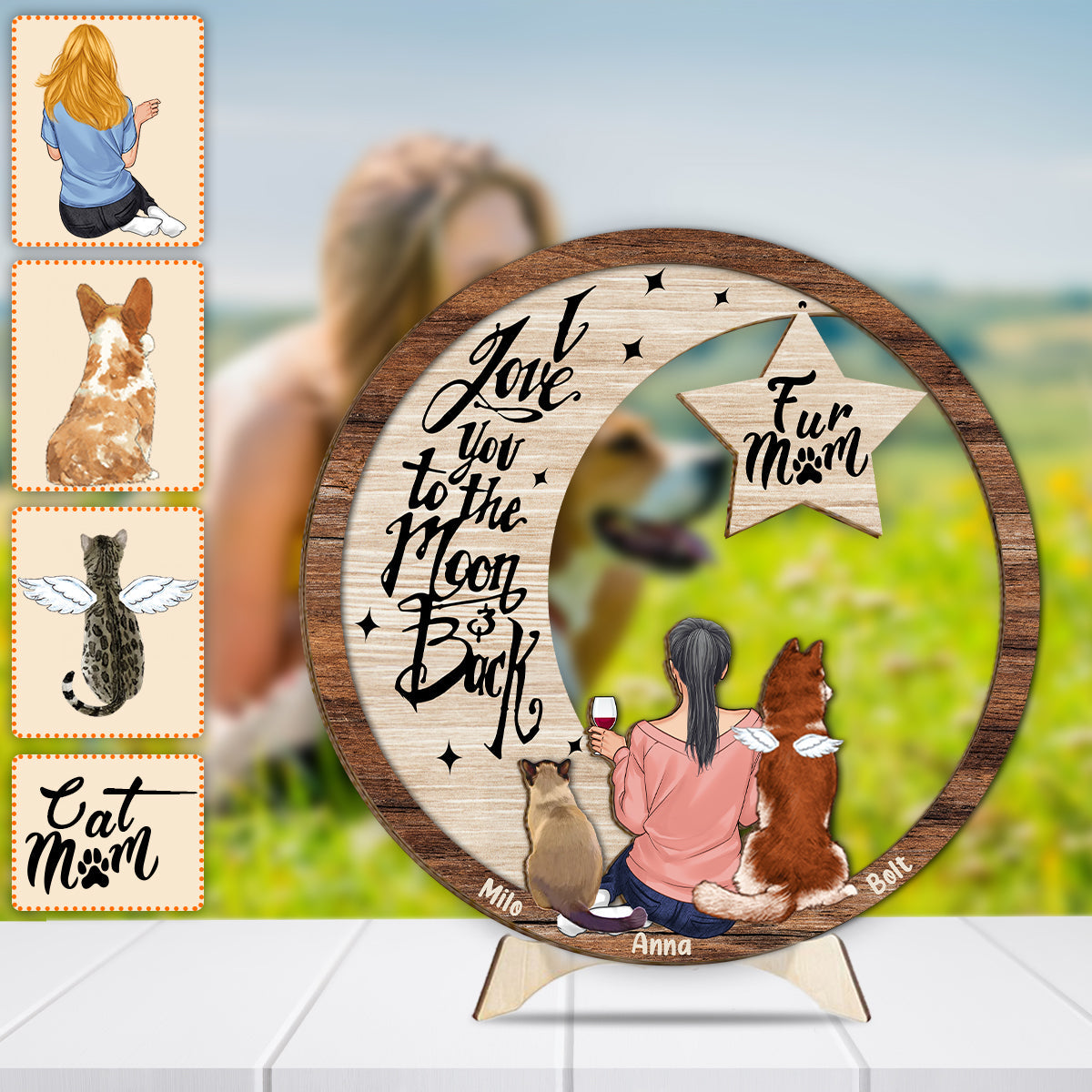 I Miss You I Know Love To The Moon And Back - Personalized Dog 2 Layered Wood Sign / Wood Plaque