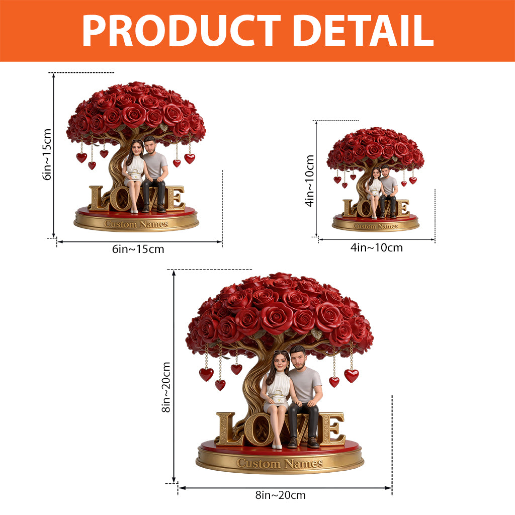 Custom Gay Couple Figurine Statue under Red Rose Tree, Engraved Name, Romantic Same Sex LGBT Anniversary Wedding Gift Home Decor