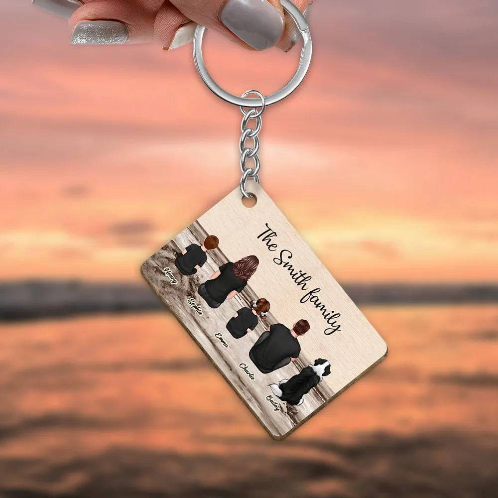 Beach Landscape Family Sitting Back View - Personalized Doormat or Keychain or Poster or Plaque or Car Hanger or Pillow - Ideal Gift for Loved Ones