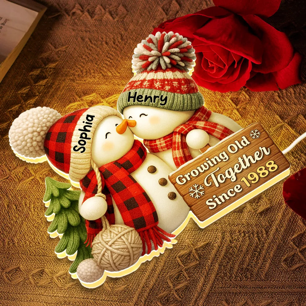 Snowman Couple Acrylic Light Box - Romantic Winter Gift Plaque