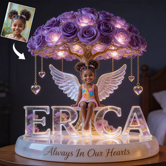 Custom Latin Grandpa Always In Our Hearts Angel Wings Figurine, Personalized Memorial Tree Lamp Statue, Sympathy Remembrance Night Light Table Decor