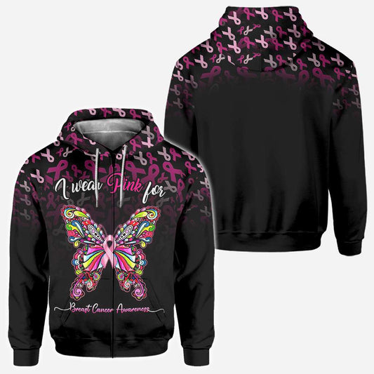 I Wear Pink For Breast Cancer Awareness Butterfly - Breast Cancer Awareness All Over T-shirt and Hoodie 0822