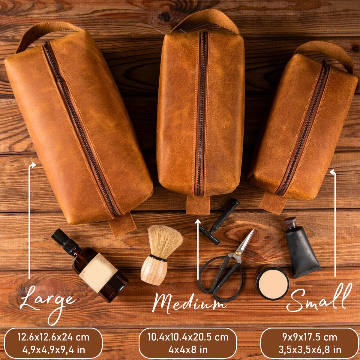 Hunting Gift for Husband, Grandpa, Dad - Personalized Hunting Leather Toiletry Bag
