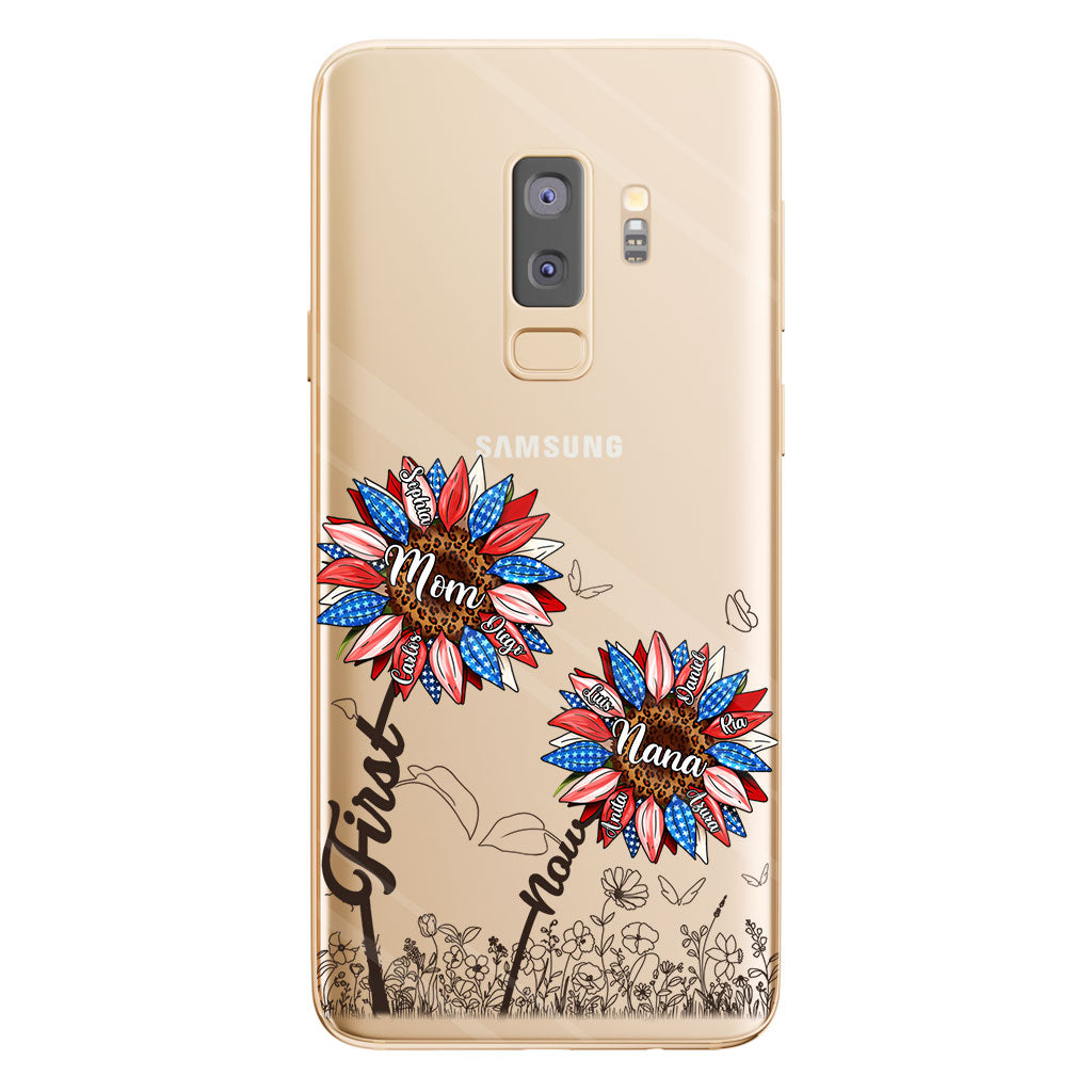 First Mom Now Grandma Sunflower Version - Personalized Grandma Clear Phone Case