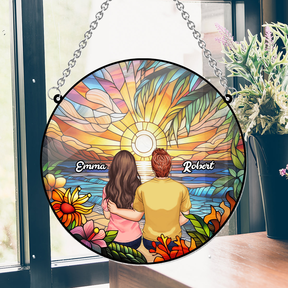 I Love You - Personalized Couple Window Hanging Suncatcher Ornament