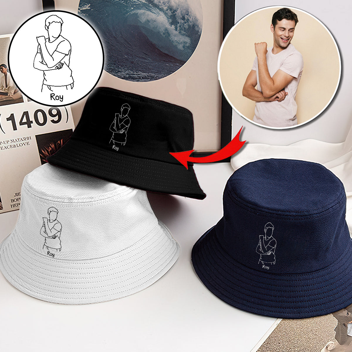 Custom Photo - Personalized Son Embroidered Bucket Hat
