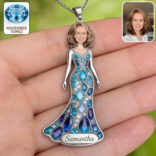 Any Birth Stone Effect - Personalized Birth Stone Shaped Metal Pendant Necklace