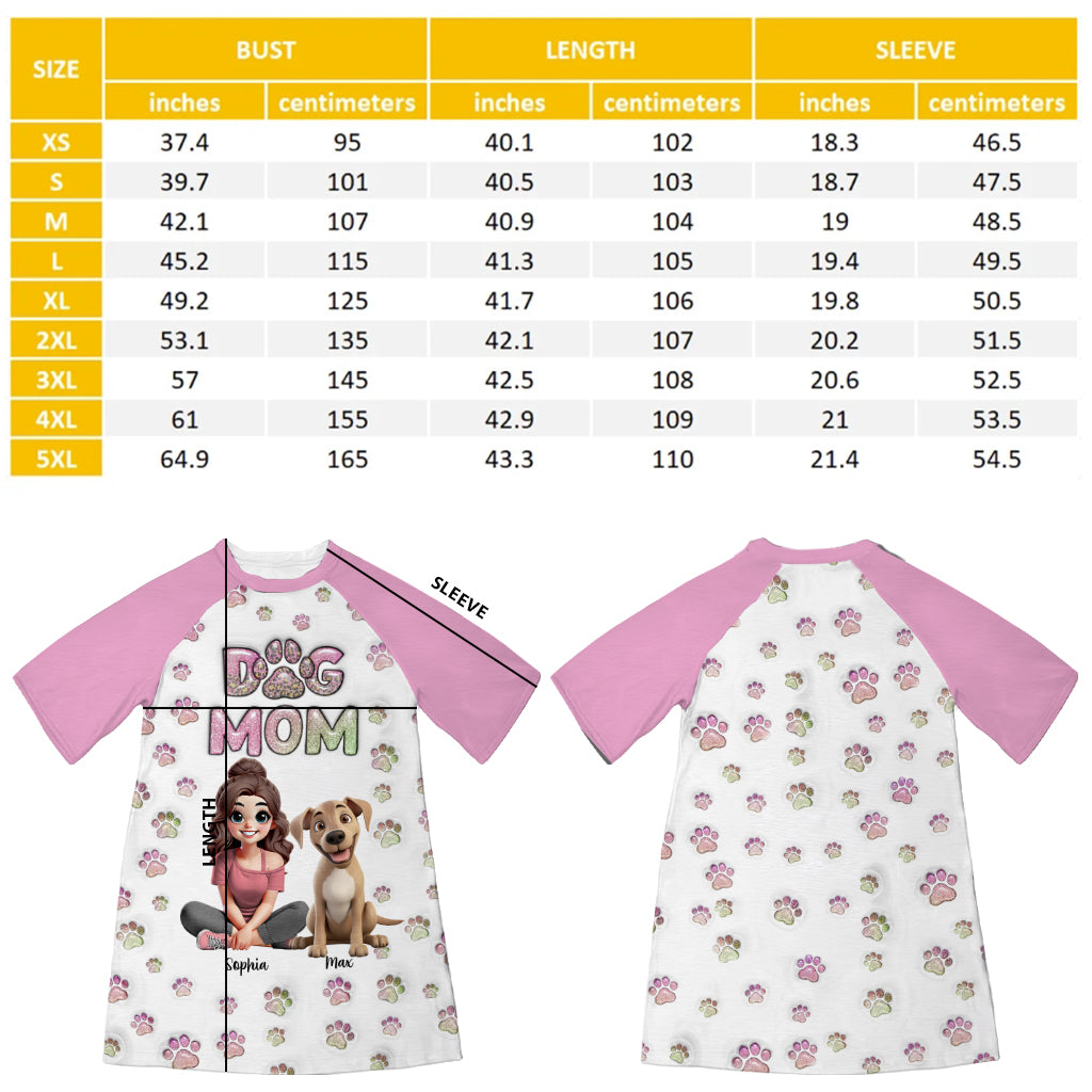 Dog Mom - Personalized Dog Sleep T-shirt Dress