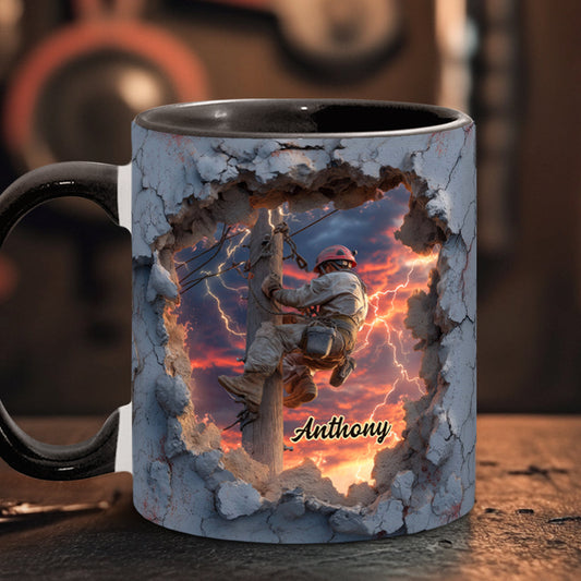 Gift For Lineman Dad, Husband, Son... - Personalized Lineman Accent Mug