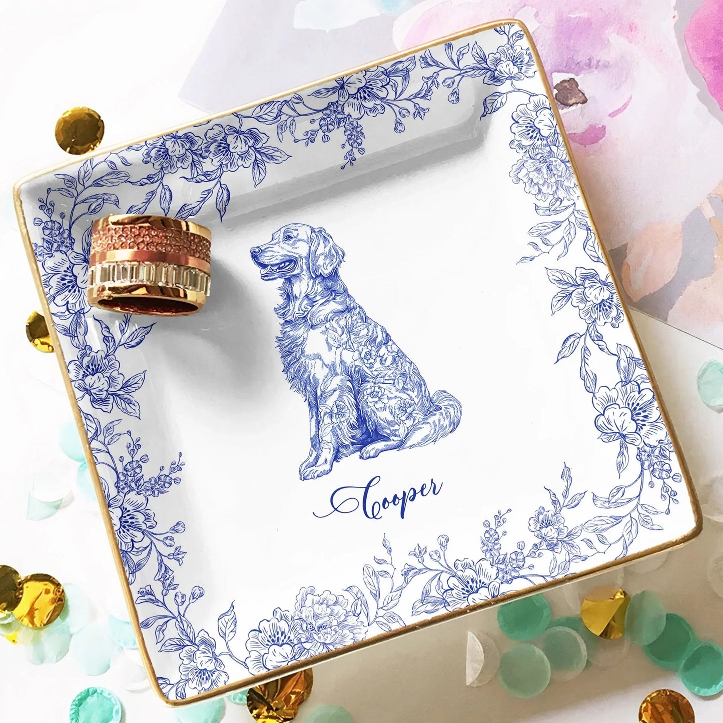 Custom Dog Lover Bone China Plaque in Toile de Jouy Style – Collectible Pet Wall Decor & Thoughtful Holiday or Anniversary Gift