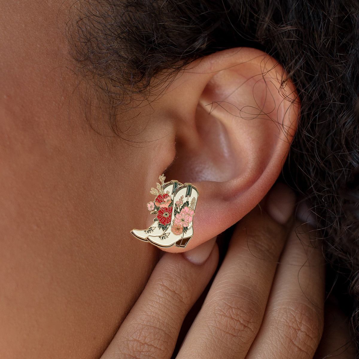 Cowgirl Chic Floral - Personalized Cowgirl Stud Earrings