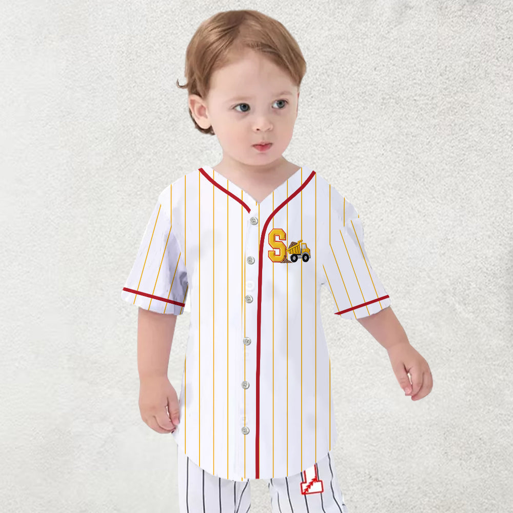 Alphabet Construction Vehicles - Personalized Kid Baseball Jersey
