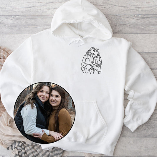 Custom Line Art - Personalized Sibling Embroidered Hoodie