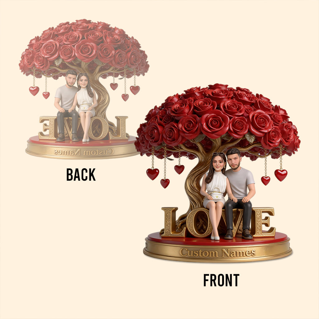 Custom Gay Couple Figurine Statue under Red Rose Tree, Engraved Name, Romantic Same Sex LGBT Anniversary Wedding Gift Home Decor
