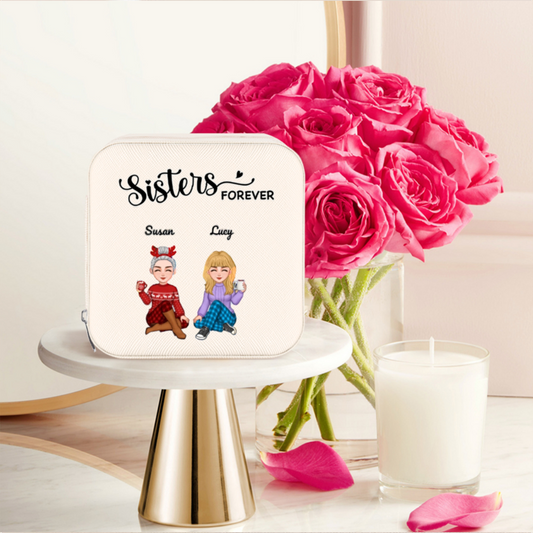 Sisters Forever - Personalized Custom PU Makeup Case,Jewelry Dish, Ornament and Mug- Acrylic Gift Box Shaped - Christmas Gift For Best Friends, BFF, Sister
