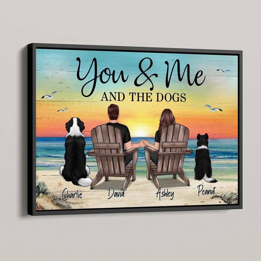 "You & Me – Custom Couple Poster with Pets, Personalized Beach Scene, Romantic Gift for Couples"