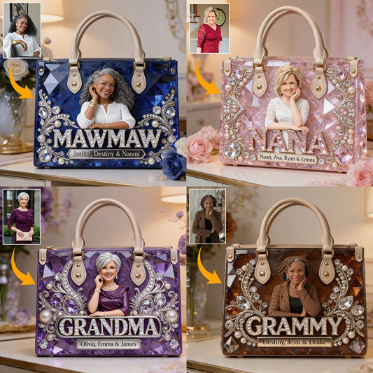 Custom Any Photo Gift For Mom/Grandma - Personalized Mother Leather Handbag