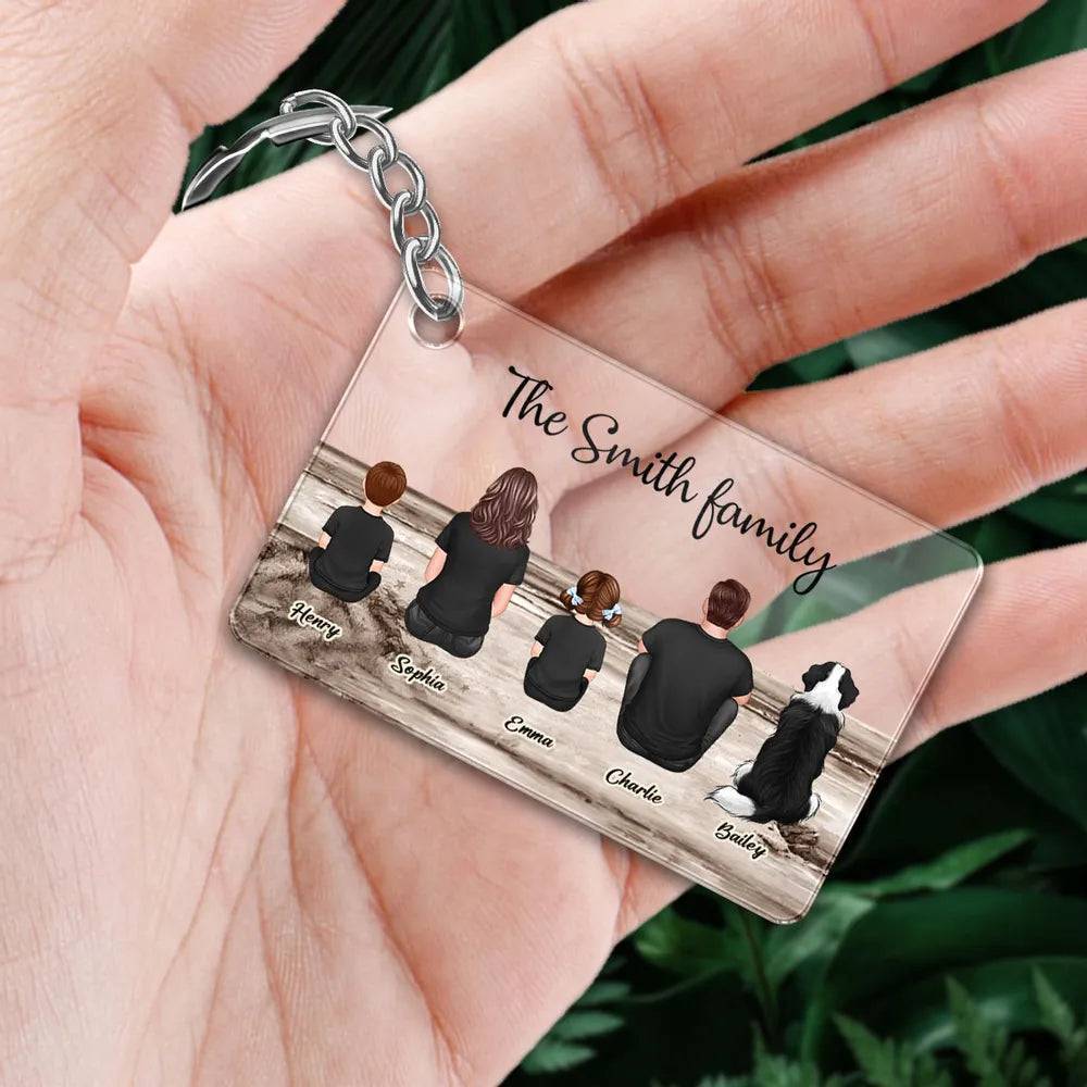 Beach Landscape Family Sitting Back View - Personalized LED Plaque or Keychain or Poster or Car Hanger or Pillow or Wallet or Wallet Card or Cap or Cup- Ideal Gift for Loved Ones